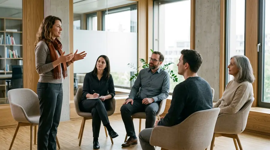Schulungsrunde in einem hellen Besprechungsraum